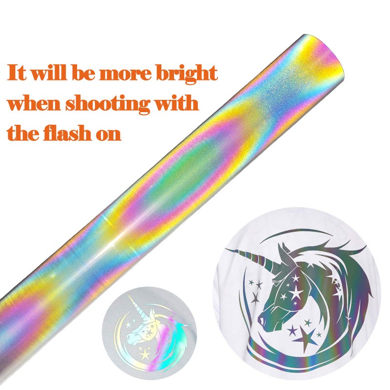 FUNKAKA Heat Transfer Vinyl Reflective Rainbow HTV Roll, 12" x 10ft Reflective Iron on Vinyl for All Cutter Machine, Reflective HTV Vinyl for T-Shirts Easy to Cut & Weed for Heat Vinyl DIY Design - Image 2